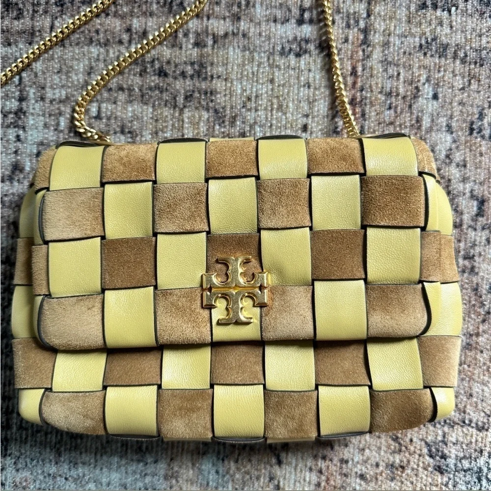 Tory Burch Kira Woven Check Print Mustard Crossbody